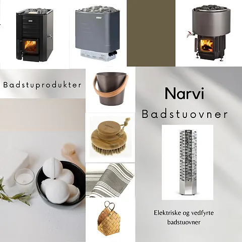 Oversiktsbilde, Narvi produkter til badstu